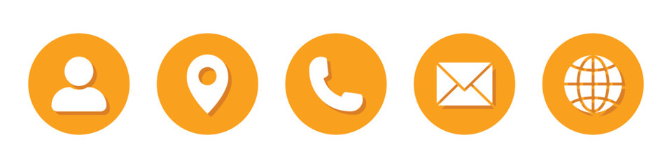 Contact information icon set, Business card icons, Website buttons containing person, location, call, mail and web address. Transparent PNG and vector illustration.