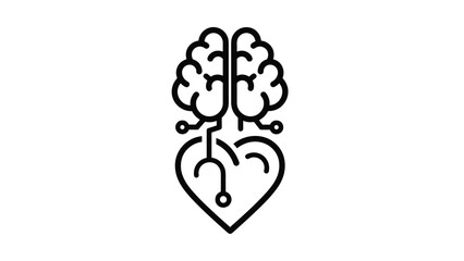 Obraz premium Linear design icon of a brain connected to a heart by a stethoscope, representing the connection between mental and emotional health, or holistic well-being.