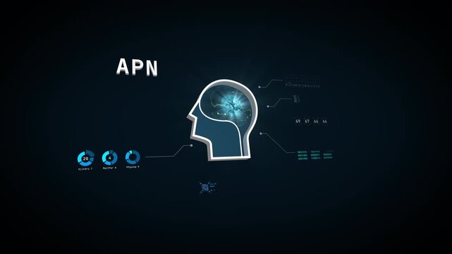 Futuristic AGI digital brain and automation concept with HUD data interface animation, Seamless Loop.