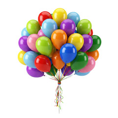 Large cluster of colorful helium party balloons © BTG