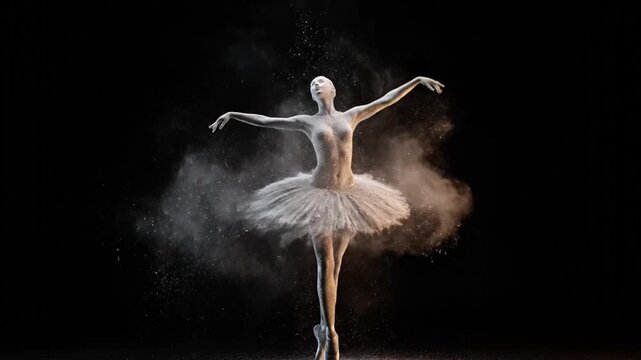 Ballet Dancer Performing on Dark Stage.