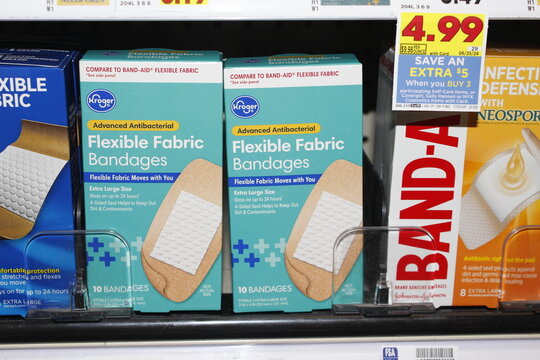 Kroger Band-Aids boxes closeup shelf