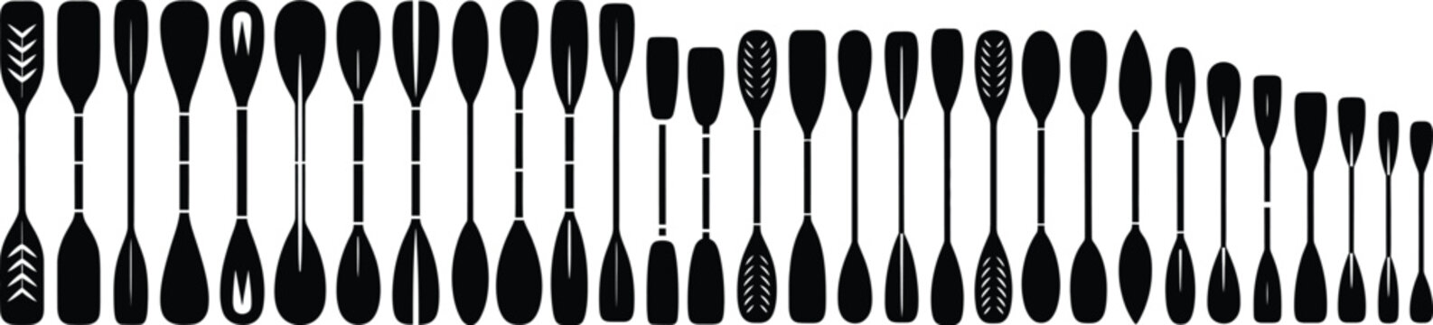 Abstract pattern of black double-ended paddle shaped silhouettes connected by thin stems forming a flowing wave with mirrored top and bottom elements