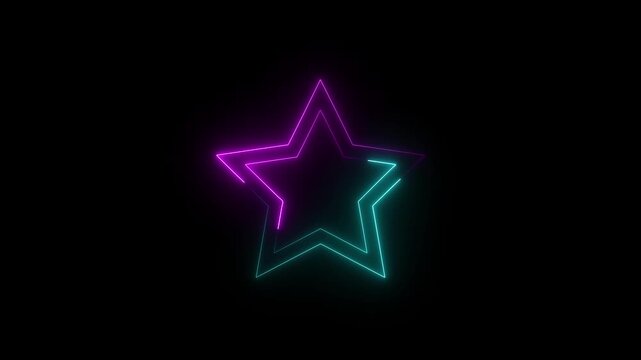 cyan indigo color Glowing neon star animation on transparent background 4k visuals