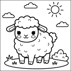 Obraz premium Bold and Easy Sheep Coloring Page. Sheep vector coloring page line art
