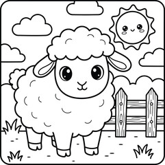 Obraz premium Bold and Easy Sheep Coloring Page. Sheep vector coloring page line art
