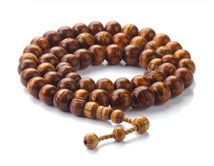 Obraz premium Round, polished wooden prayer beads arranged in a circular pattern