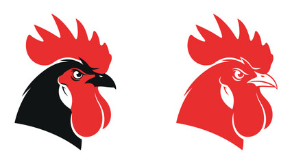 A black and a red rooster head silhouette © MDRaisul