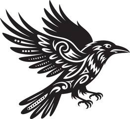 Fototapeta premium Stylized raven flying with ornate decorative patterns isolated on transparent background