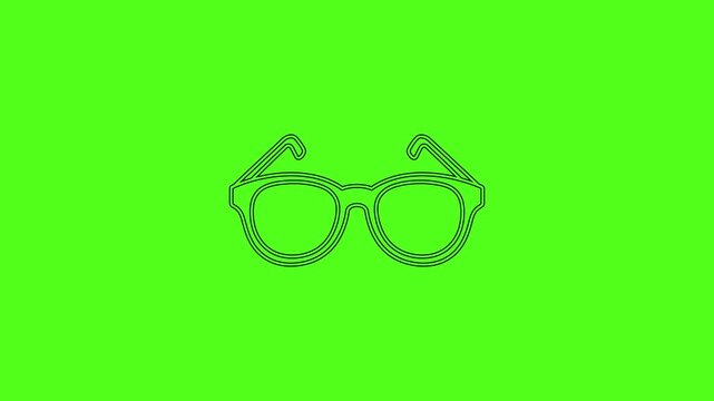 Modern Eyeglasses Line Art Vector Icon Animation on Green Screen Background