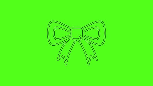Decorative Ribbon Bow Line Art Vector Icon Animation on Green Screen Background