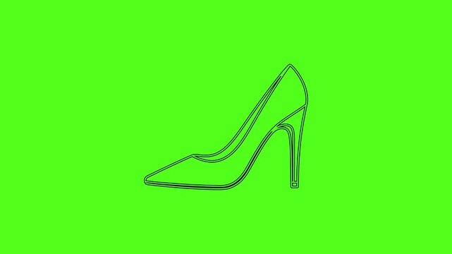 Women's High Heel Shoe Line Art Vector Icon Animation on Green Screen Background