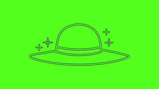 Elegant Wide Brim Hat Line Art Vector Icon Animation on Green Screen Background
