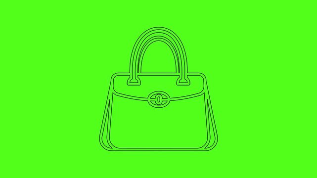 Women's Fashion Handbag Line Art Vector Icon Animation on Green Screen Background