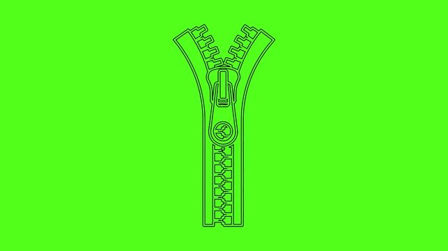 Open Clothing Zipper Line Art Vector Icon Animation on Green Screen Background