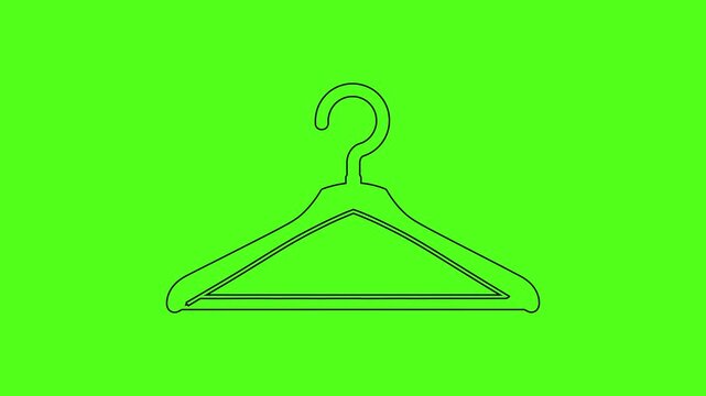 Single Clothes Hanger Line Art Vector Icon Animation on Green Screen Background