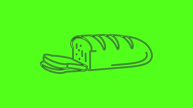 Sliced Loaf of Bread Line Art Vector Icon Animation on Green Screen Background