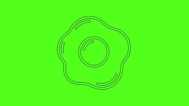 Sunny Side Up Fried Egg Line Art Vector Icon Animation on Green Screen Background