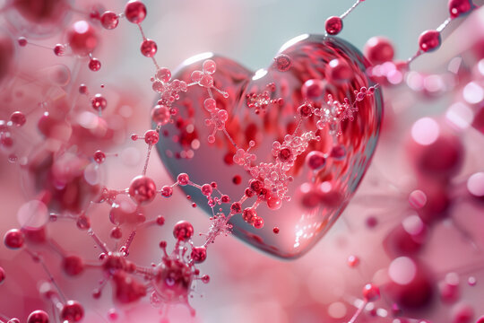 Abstract 3D heart and molecular love neurochemistry concept