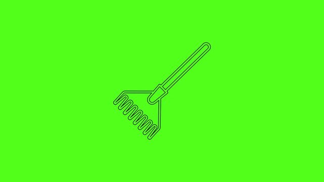 Garden Rake Tool Line Art Vector Icon Animation on Green Screen Background