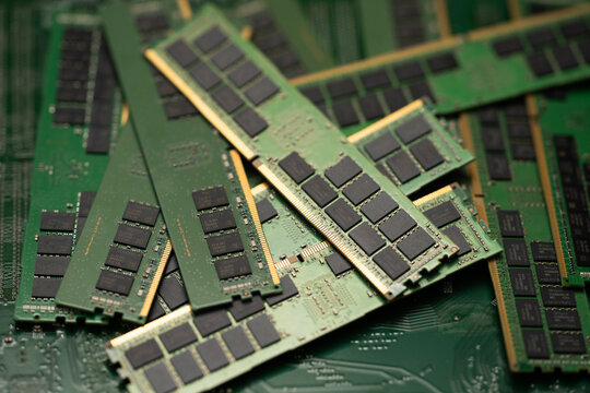 RAM memory module computer hardware technology. RAM DDR4 memory chip circuit board. RAM computer motherboard slot performance upgrade. RAM DRAM microchip processing system computing.