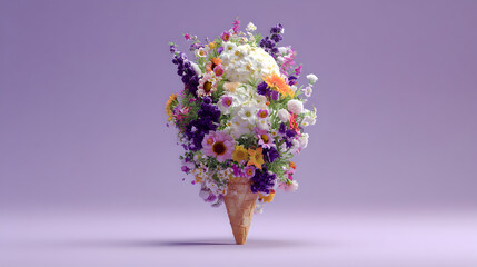 Obraz premium Waffle Cone Nestled In A Lush Pile Of Colorful Flowers