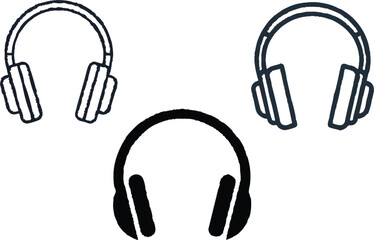 Obraz premium Headphones Icon Set, Over Ear Headset Outline and Solid Audio Listening Device Vector Collection
