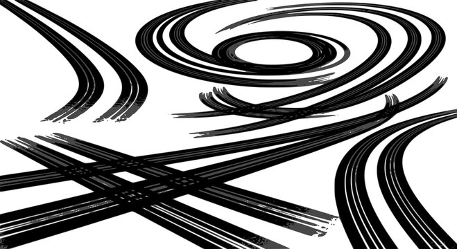 Tire tracks after skidding, launch, drift, powerslide in motorsport, rally, off-road, motocross. Wheel texture with splash effect. Vector, JPEG version.