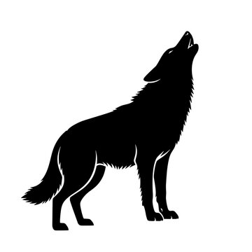 Black silhouette of a wolf howling.