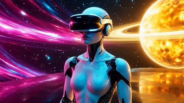 Cyborg in space with planet