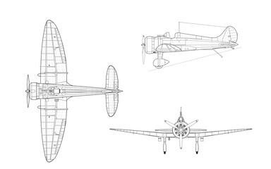 九六式２号２型艦上戦闘機（A5M2b） 三面図