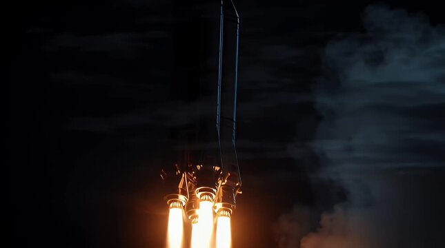 Rocket Launching into Dark Night Sky.