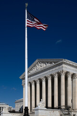 Supreme court architecture in classical civic style. Supreme court building under daylight sky. Supreme court landmark in america. Supreme court symbol of federal system.