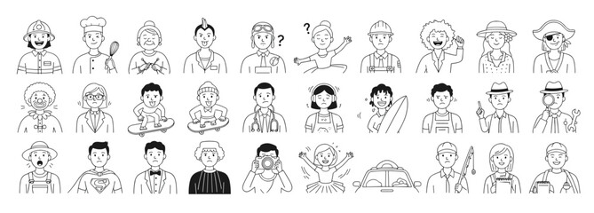 Fototapeta premium Ultimate Character Avatar Pack Diverse Professions Cool Vibes Line Art