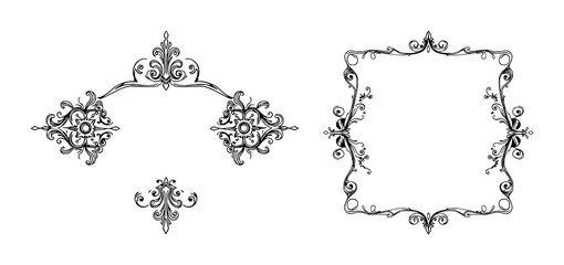 Ornate Victorian border set with line art circuit board patterns featuring high‑tech elegance, white background with intricate filigree and geometric detail