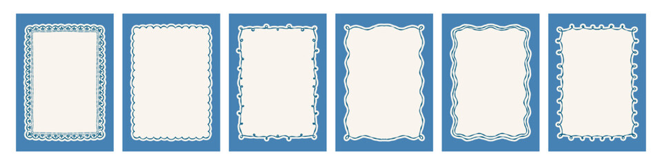 Simple hand drawn posters with vintage rectangle ink frames set. Whimsical vector outline borders banners for wedding invitations, greeting cards design © Катерина Тышковская