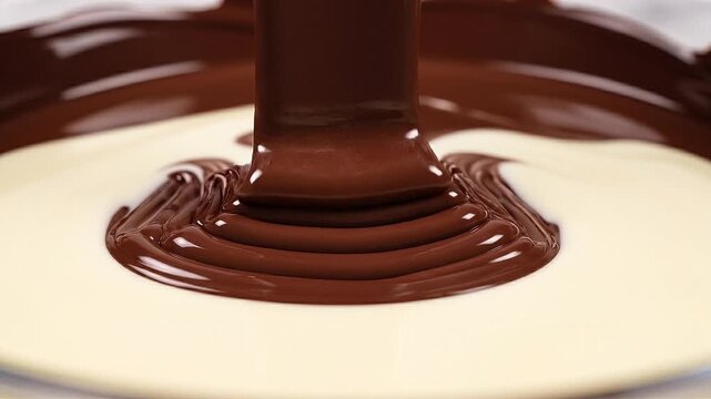 Rich Dark Chocolate Swirling into Creamy White Chocolate Close Up