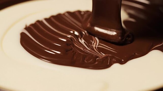 Rich Dark Chocolate Swirling into Creamy White Chocolate Close Up