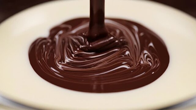 Rich Dark Chocolate Swirling into Creamy White Chocolate Close Up