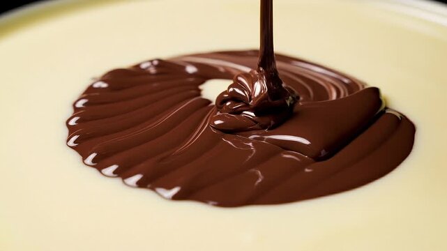 Rich Dark Chocolate Swirling into Creamy White Chocolate Close Up
