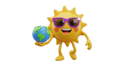 Fototapeta premium A cheerful cartoon lion holding a blue beach ball on a sunny day
