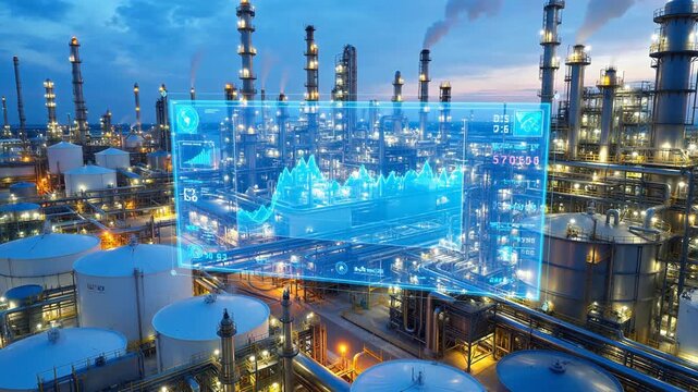 Industrial refinery with digital overlay