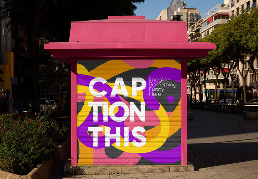Real photo of Closed shuttered door at a newsstand in Barcelona. PSD template mockup.