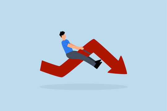 crypto currency crash and going down, Entrepreneurial investor participating in rodeo experiences decrease in the red arrow graph, facing uncertainty.