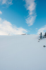 Winter hiking to Chopok in Low Tatras National park in Liptov in jasna ski resort is full of beautiful views. Slovakia mountains landscape