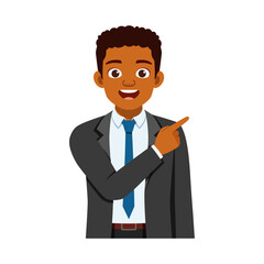 Fototapeta premium An African American businessman smiling happily and pointing his right index finger to the side