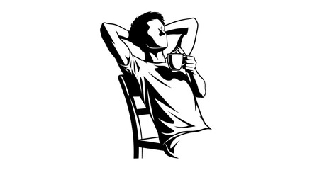 Fototapeta premium Stylized graphic of a person finding a tranquil moment of repose with a warm beverage