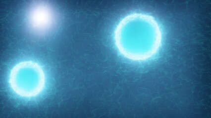 Obraz premium Captivating abstract composition with vibrant blue glowing spheres and a radiant light against a textured, dark background, symbolizing energy, cosmic elements, or advanced technology