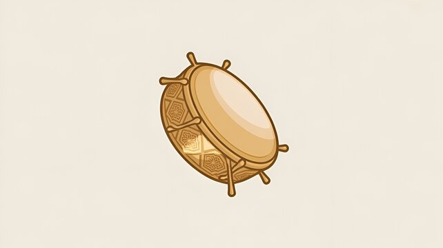 Islamic tambourine (daf) with ornamental pattern, cultural and musical instrument illustration