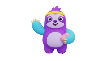 Fototapeta premium A colorful cartoon sloth with a cheerful expression waving hello